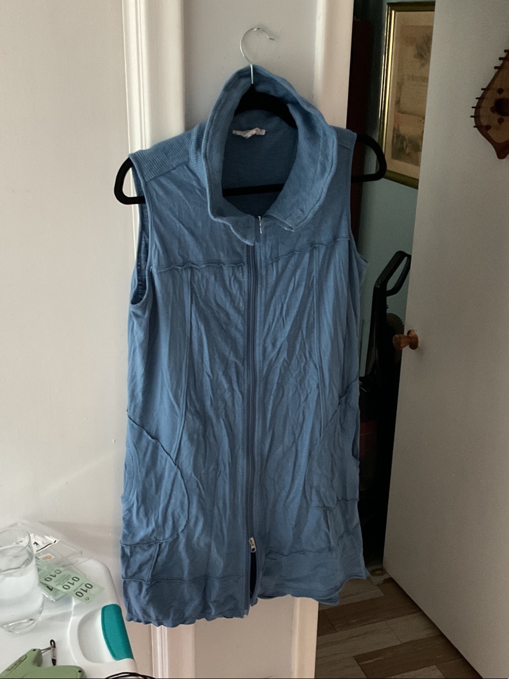 G010: Neon Buddha Light Blue Sleeveless Zip-Front Vest